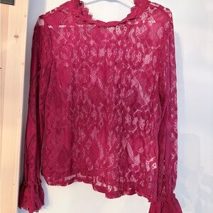 Women's Lace Long-Sleeve Top - Fuchsia